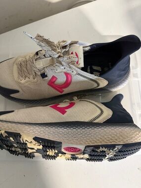G/FORE Beige Navy Athletic Shoes with Pink Logo